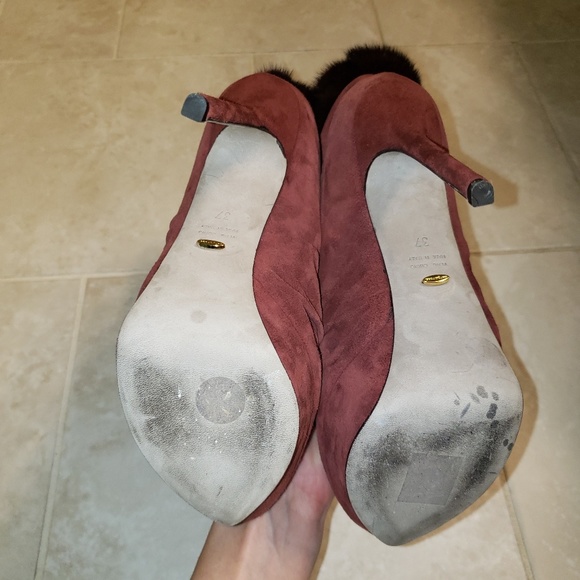 Sergio Rossi Mink Trimmed Suede Platform Booties - Picture 5 of 6